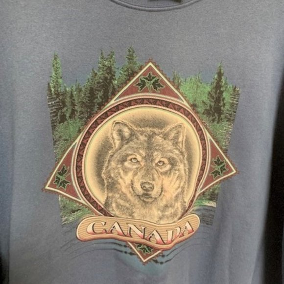 Blue Canada Sweatshirt with Wolf on Front - Picture 3 of 4
